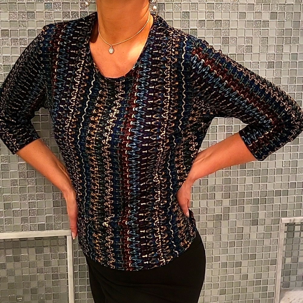 Multi-color & Metallic 3/4 Sleeve Blouse, PM, LIKE NEW condition! - Picture 3 of 10
